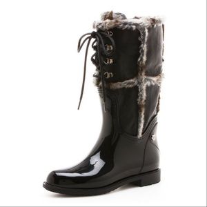 Stuart Weitzman Fur Trim Leather Rain/Snow boots